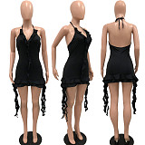 Sexy Halter Neck Backless Irregular Ruffle Bodycon Dress YNS-2605