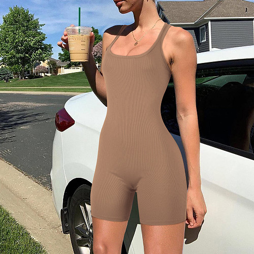 Women U-neck Sleeveless Solid Color Tight Sporty Romper HXZY-0350