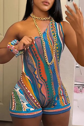 Stylish Printed Girls Oblique Shoulder Sexy Romper RS-2301