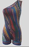 Stylish Printed Girls Oblique Shoulder Sexy Romper BG-2301