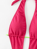 Sexy Halter Backless Lace-up Bikini Swimsuit Rose Red MJ-050