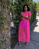 Sexy See-through Mesh Short Sleeves Top Maxi Dress OSM-4064