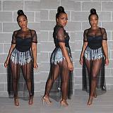 Sexy See-through Mesh Short Sleeves Top Maxi Dress OSM-4064