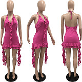 Sexy Halter Neck Backless Irregular Ruffle Bodycon Dress YNS-2605