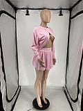 Women Two Piece Set Solid Long Sleeve Round Neck Mini Skirt XRB-10080