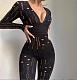 2024 Sexy Hollow Out Broken-holes Low-cut Black Tight Jumpsuit PY-90320
