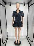Short Sleeve Lapel V-neck Shorts Romper XRB-10086