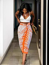 Stylish Printed Women Irregular Long Skirt OLY-6148