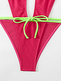 Sexy Halter Backless Lace-up Bikini Swimsuit Rose Red MJ-050