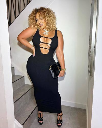 New Black Plunging Sleeveless Maxi Dress 2024 LSL-6524