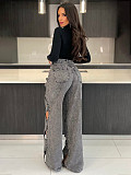 Women Twist Hollow Out Loose Straight Jeans CH-23112