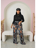 Women Twist Hollow Out Loose Straight Jeans CH-23112