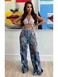 Women Twist Hollow Out Loose Straight Jeans CH-23112