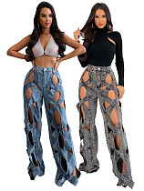 Women Twist Hollow Out Loose Straight Jeans CH-23112
