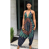 Boho Print Backless Casual Loose Harem Jumpsuits BN-9097