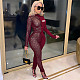 Sheer Mesh Patchwork Long Sleeve Sexy Jumpsuit CN-0074B1
