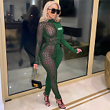 Sheer Mesh Patchwork Long Sleeve Sexy Jumpsuit CN-0074B1
