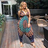 Boho Print Backless Casual Loose Harem Jumpsuits BN-9097