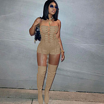 Sexy Strapless Lace-up Solid Color Women Romper GLS-10082