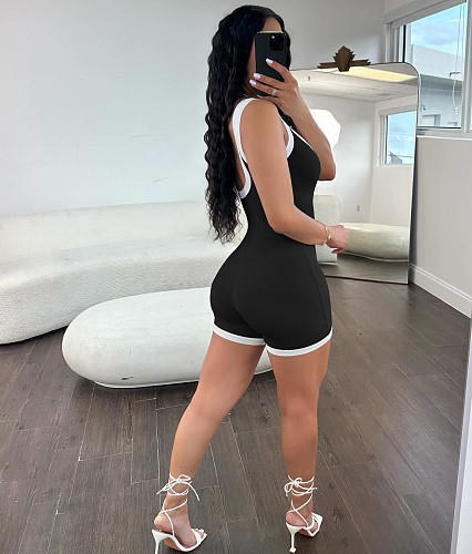 U Neck Skinny Low Back One-Piece Casual Shorts Rompers YUM-10072