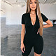 Women V-neck Short Sleeves Zipper Black Slim Romper PY-8590