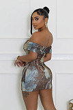 Sexy Off Shoulder Printed Women Package Hips Mini Club Dress SHANM-6185