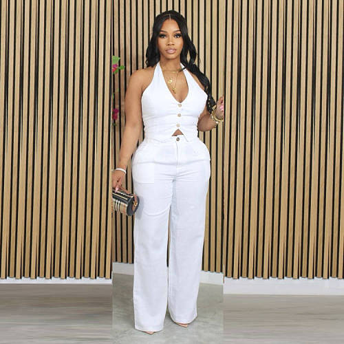 Women Halter Suit Vest And Long Pants Casual 2 Pieces Sets SHANM-6183