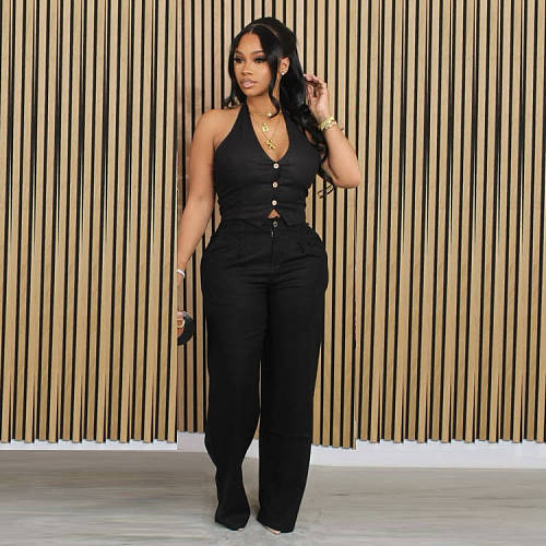 Women Halter Suit Vest And Long Pants Casual 2 Pieces Sets SHANM-6183