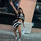 Women Stripes Knited Lapel Package Hips Mini Skirts 2 Pieces Set MDF-5399