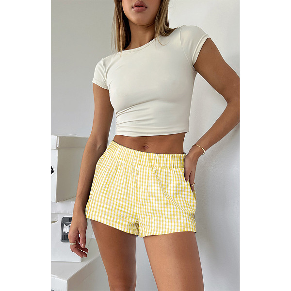Casual Comfortable Soft Outdoor Home Plaid Print Women Shorts ASL-6727