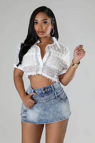 Casual Girls Middle Waist Button Pockets Denim Shorts LX-1382