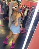 Women's Sexy Halter Backless Zipper Strech Denim Romper MEM-88575