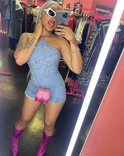 Women's Sexy Halter Backless Zipper Strech Denim Romper MEM-88575