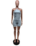 Women's Sexy Halter Backless Zipper Strech Denim Romper MEM-88575