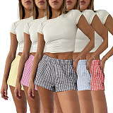 Casual Comfortable Soft Outdoor Home Plaid Print Women Shorts ASL-6727