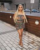 Sexy Strapless Halter Crop Top And Pockets Mini Skirt Denim 2 Pieces Sets MEM-88560