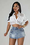 Casual Girls Middle Waist Button Pockets Denim Shorts LX-1382