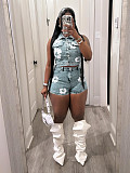 Stylish Women Lapel Sleeveless Strech Shorts Sets Two Pieces CH-88103