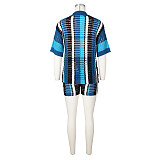 Women Hollow Out Turn-down Collar Stripes Knitted Shorts Sets ZS-0286