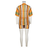 Women Hollow Out Turn-down Collar Stripes Knitted Shorts Sets ZS-0286