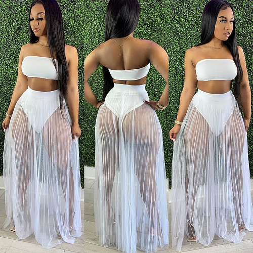 Chest Wrap Crop Tops Bikinis Set+Mesh Skirts 3 Pieces CH-8162