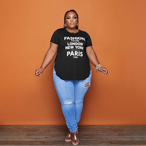 Letter Print Short Sleeve Plus Size T-shirt HANI-012