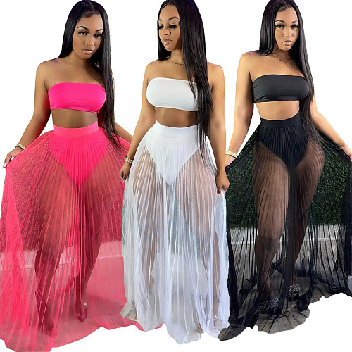 Chest Wrap Crop Tops Bikinis Set+Mesh Skirts 3 Pieces CH-8162