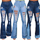Patchwork Ripped High Waist Push Up Flare Jeans HSF-2585