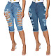 Hole Ripped High Waist Knee Length Jeans HSF-2400