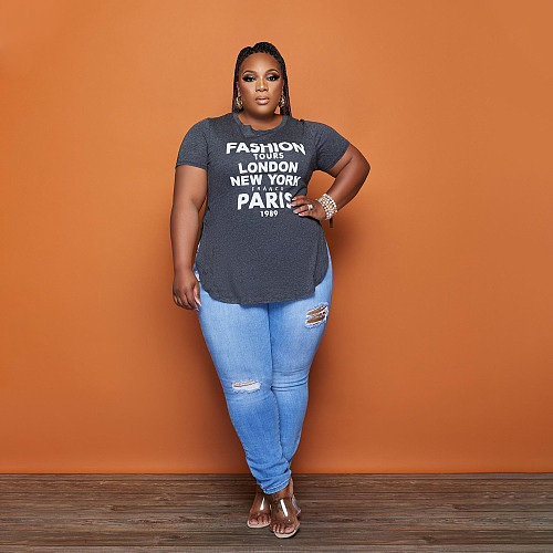 Letter Print Short Sleeve Plus Size T-shirt HANI-012