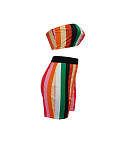 Striped Print Strapless Crop Top Biker Shorts Tracksuit CM-210