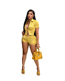 Solid Short Sleeve Shirt Top Shorts 2 Piece Sets OSM-3337