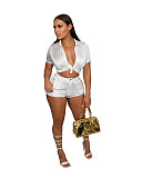 Solid Short Sleeve Shirt Top Shorts 2 Piece Sets OSM-3337