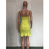 Ruched Sleeveless Ruffle Hem Bodycon Slip Dress BN-826
